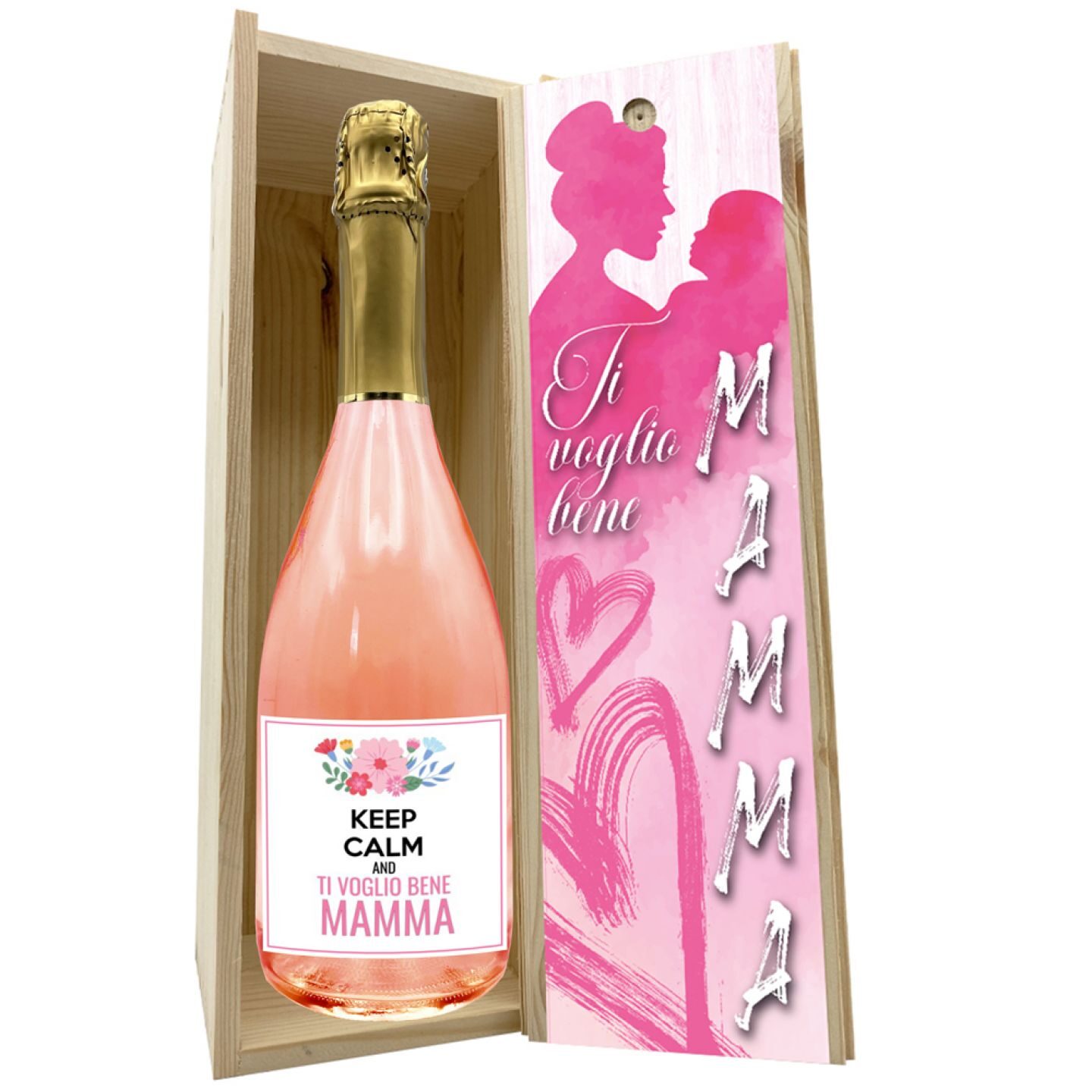 SPUMANTE ANALCOLICO ROSÉ PERSONALIZZATO - Idea regalo con cassetta in legno per la Festa della Mamma - 2