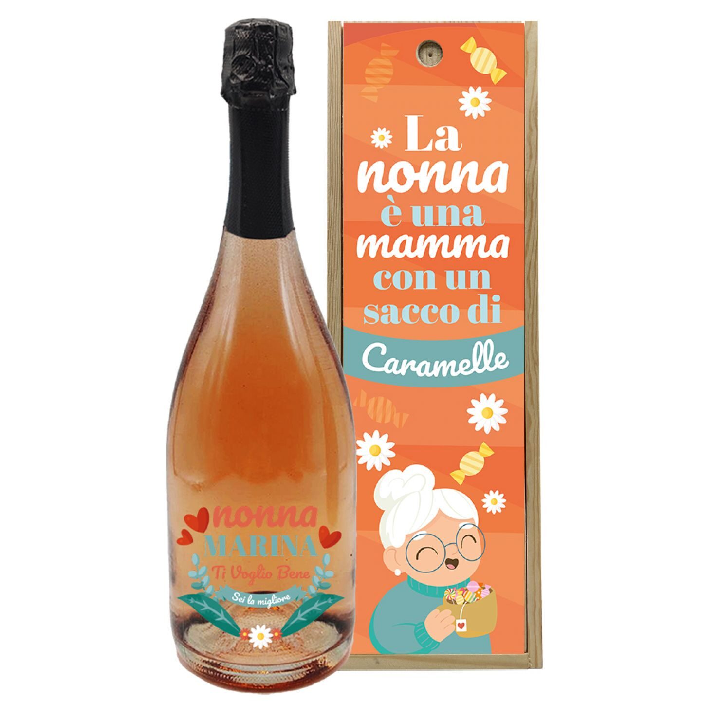 Personalised Prosecco Rosé with wooden box - gift idea for grandparents' day - Image 2