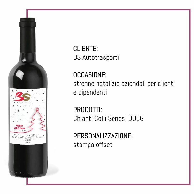 Bottiglia di vino BS Autotrasporti con etichetta personalizzata