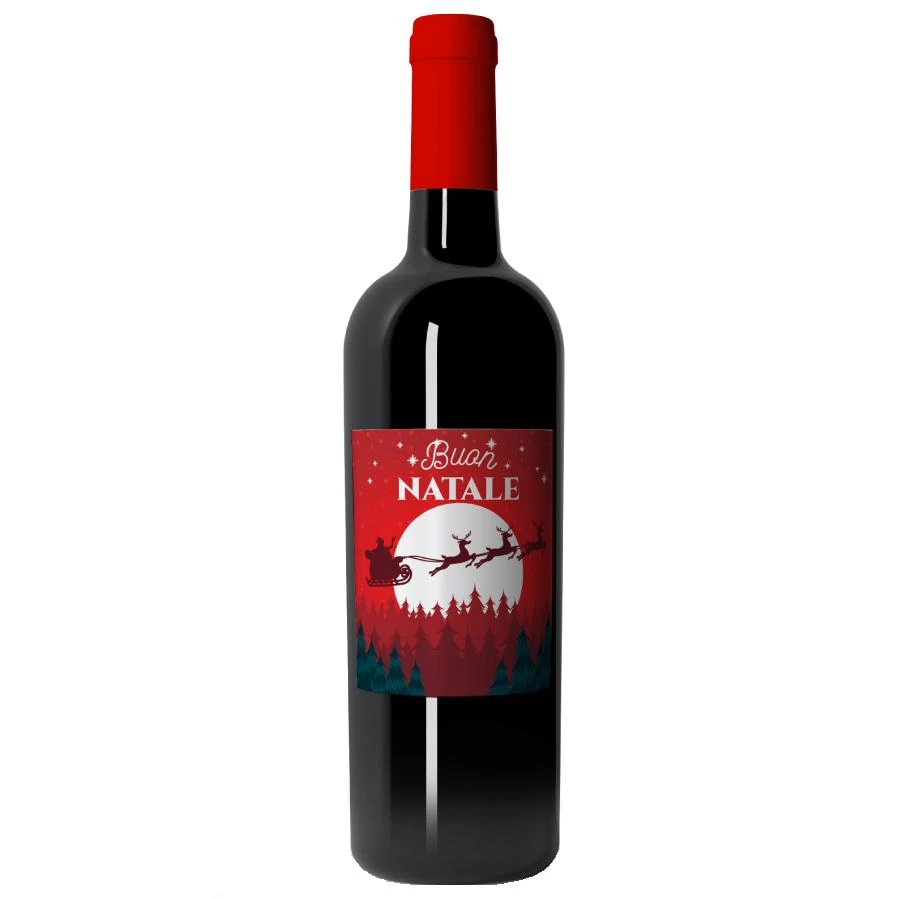 Bottiglia di vino con etichetta personalizzata "Buon Natale"